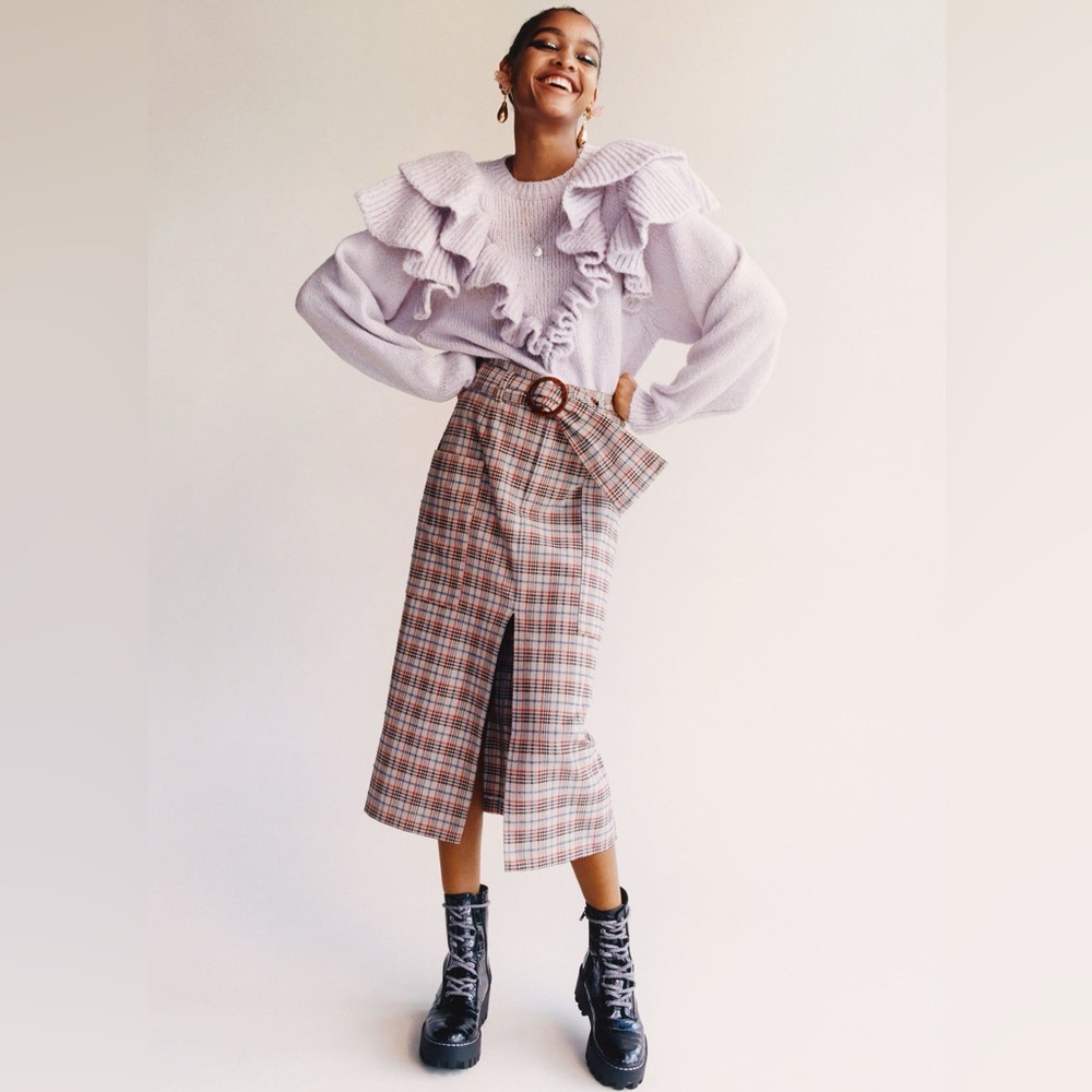 ZARA Belted Plaid Skirt